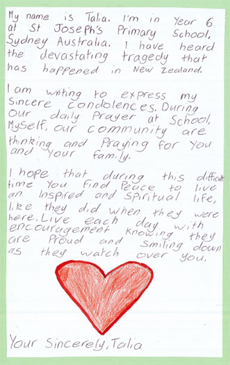 Talia's letter to Christchurch